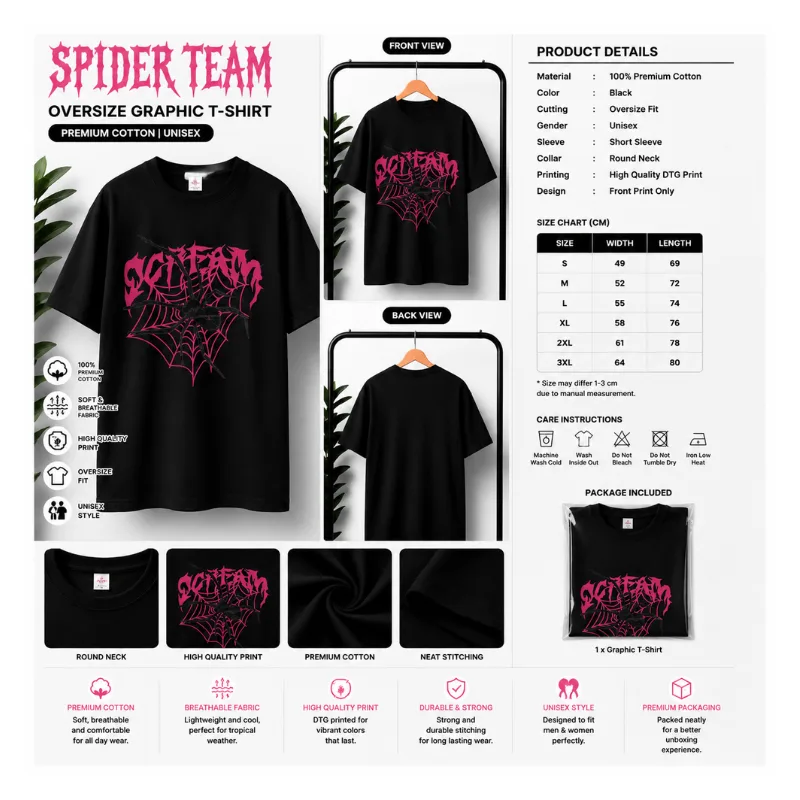 SPIDER TEAM OVERSIZE GRAPHIC T-SHIRT
