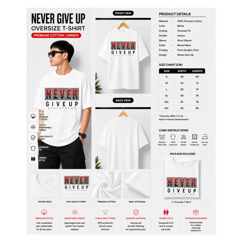 NEVER GIVE UP Oversize T-Shirt