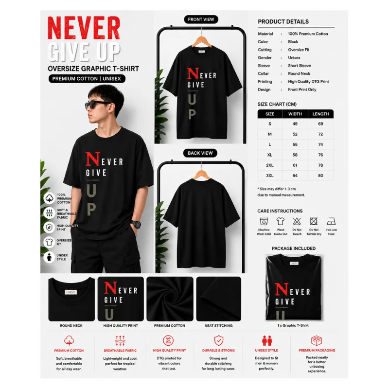 NEVER GIVE UP Oversize T-Shirt