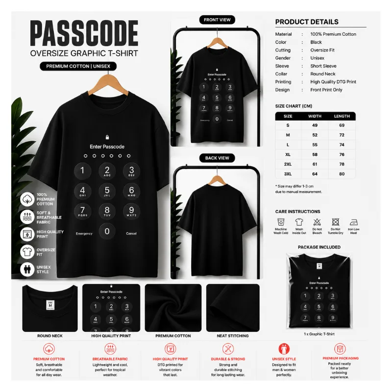 ENTER PASSCODE OVERSIZE GRAPHIC T-SHIRT