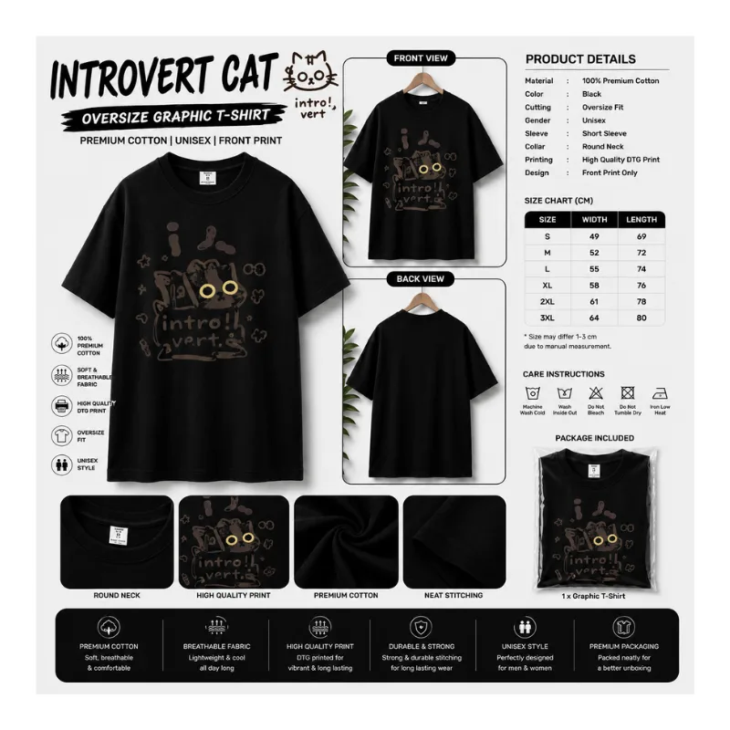 Introvert Cat Oversize Graphic T-Shirt