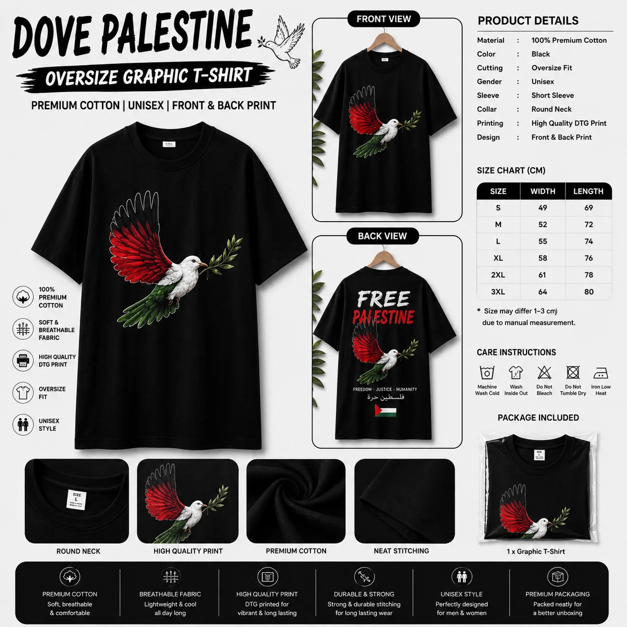 DOVE PALESTINE Oversize Graphic T-Shirt