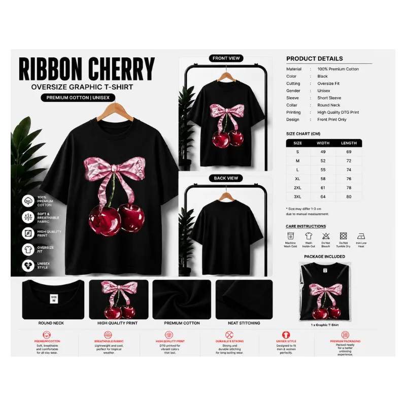 RIBBON CHERRY Oversize Graphic T-Shirt