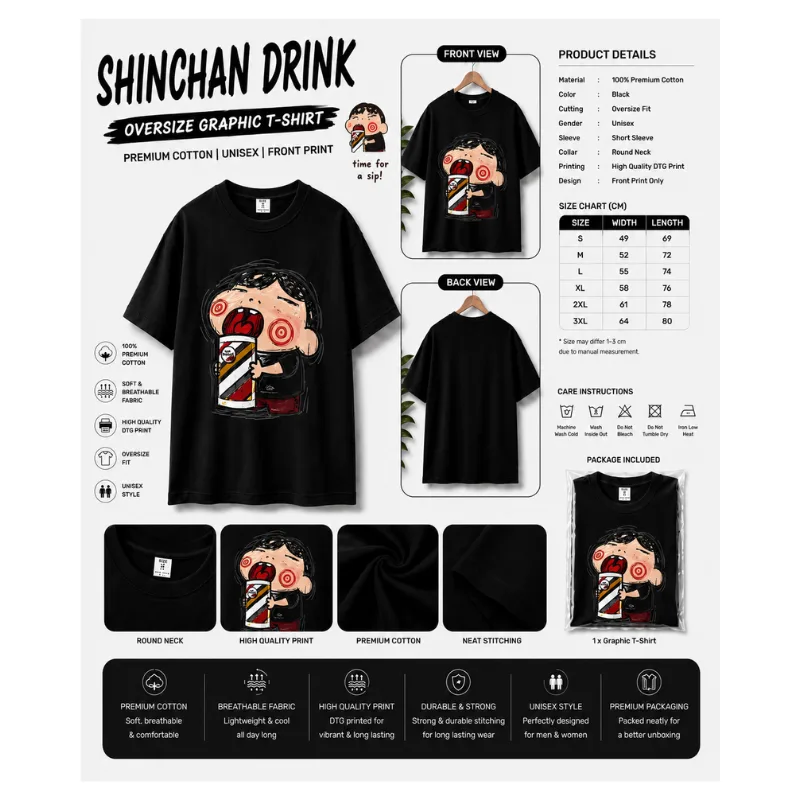 Shinchan Drink Oversize Graphic T-Shirt