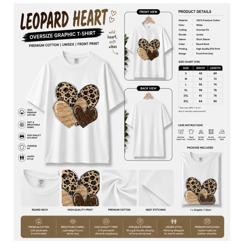 Leopard Heart Oversize Graphic T-Shirt