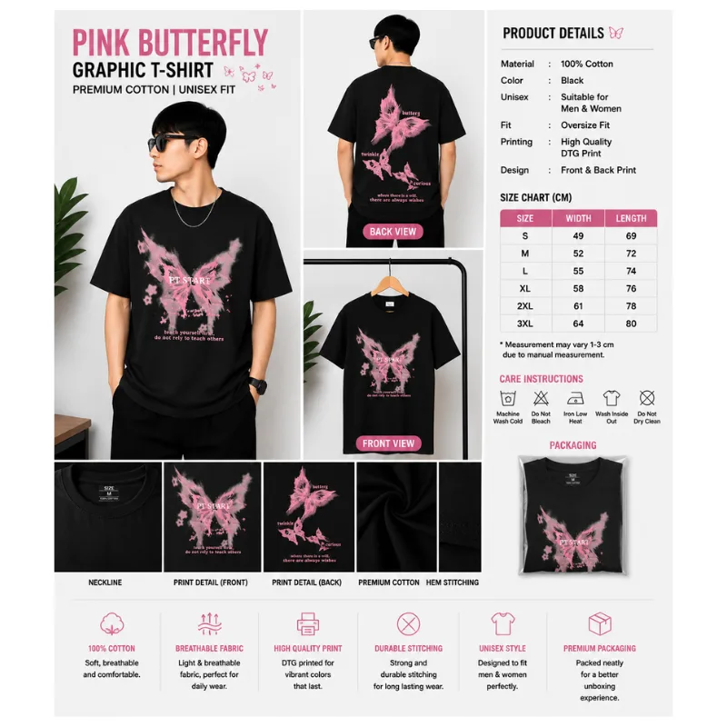 Pink Butterfly Graphic T-Shirt thumbnail 2