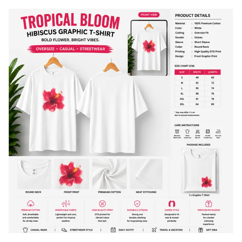 Tropical Bloom Hibiscus Graphic T-Shirt