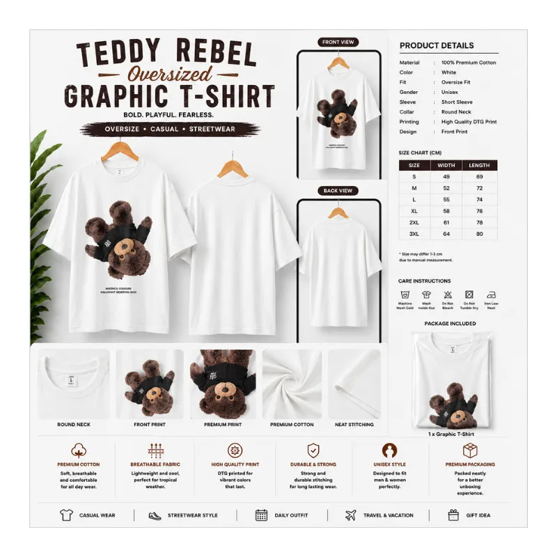 Teddy Rebel Oversized Graphic T-Shirt