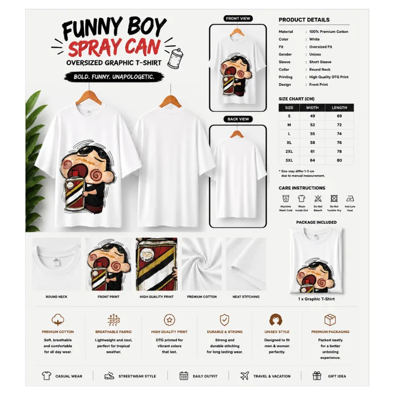 Funny Boy Spray Can Oversized T-Shirt