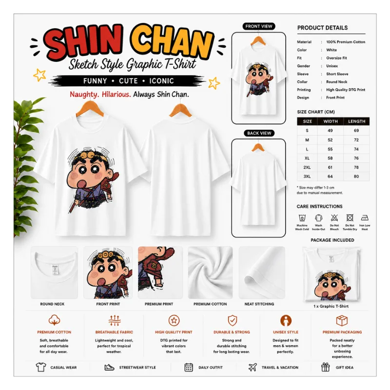 SHIN CHAN Sketch Style Graphic T-Shirt