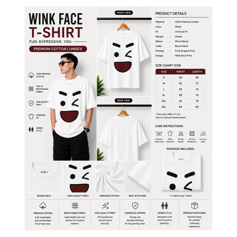 Wink Face Oversize T-Shirt