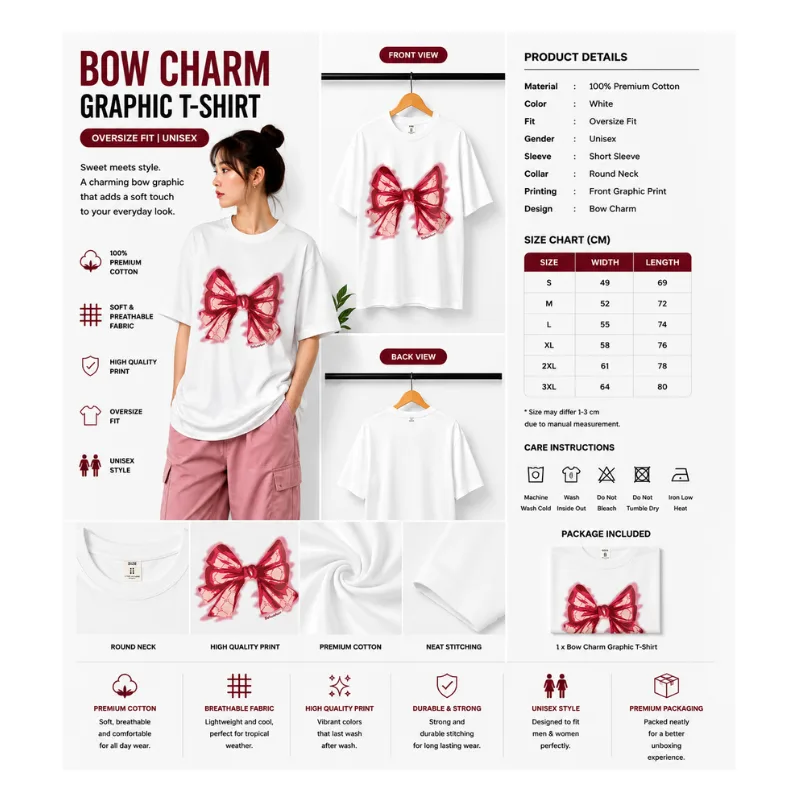 Ribbon Bow Charm Graphic T-Shirt