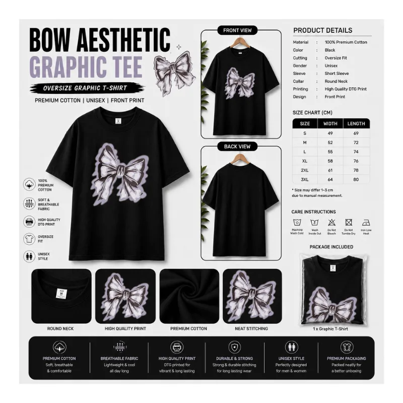Ribbon Bow Charm Graphic T-Shirt