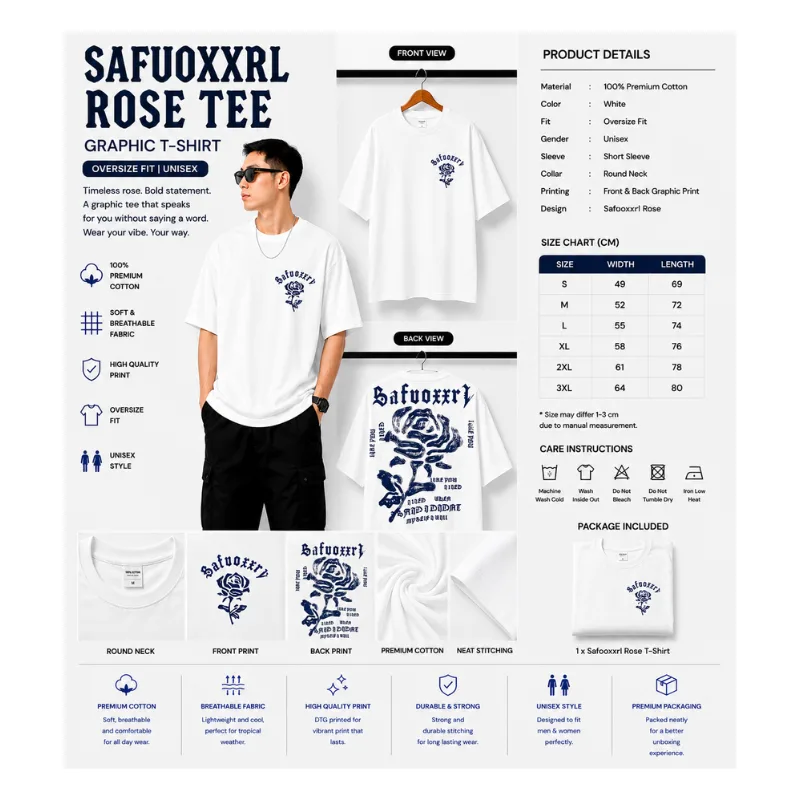Safuoxxrl Rose Tee – Oversize Unisex Graphic T-Shirt