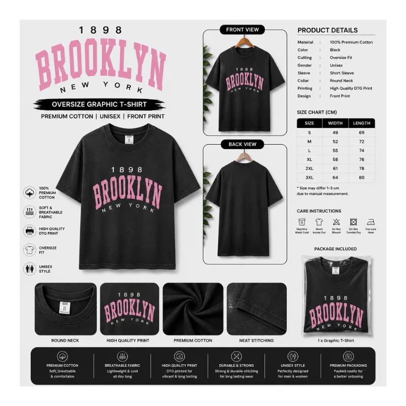 Brooklyn 1898 New York Graphic Tee Oversize T-Shirt