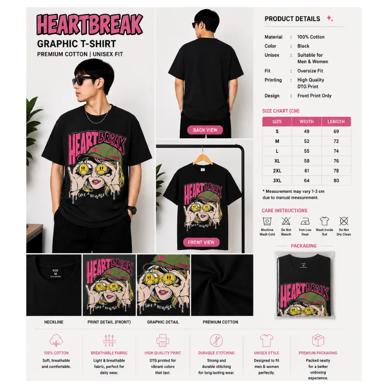 HEARTBREAK Graphic Oversize T-Shirt