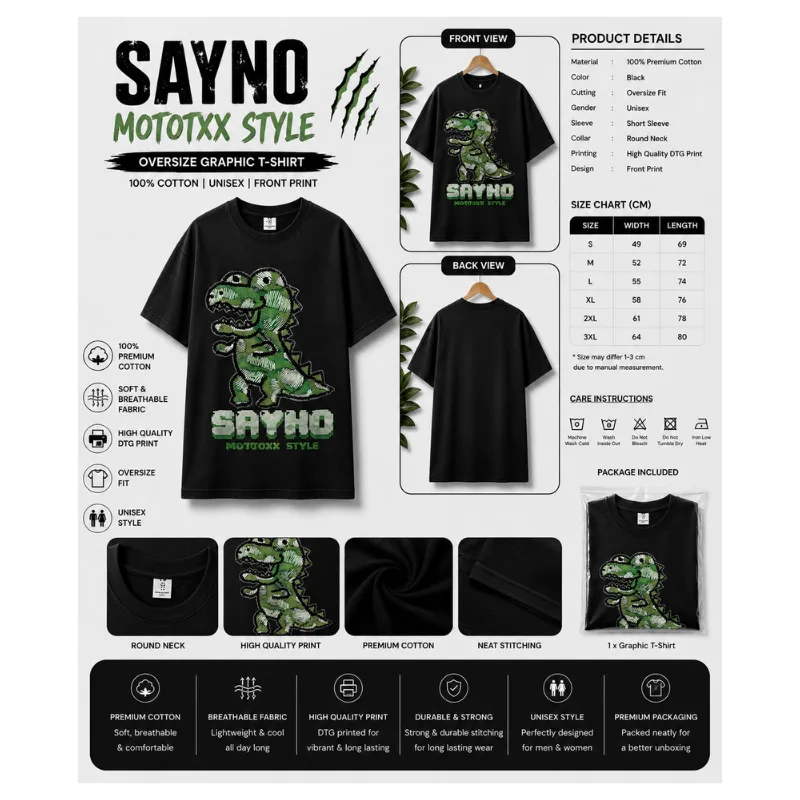 SAYNO Dino Graphic Oversize T-Shirt