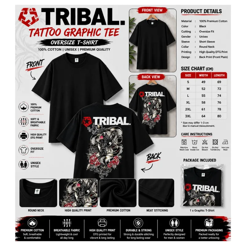 TRIBAL Tattoo Graphic Oversize T-Shirt