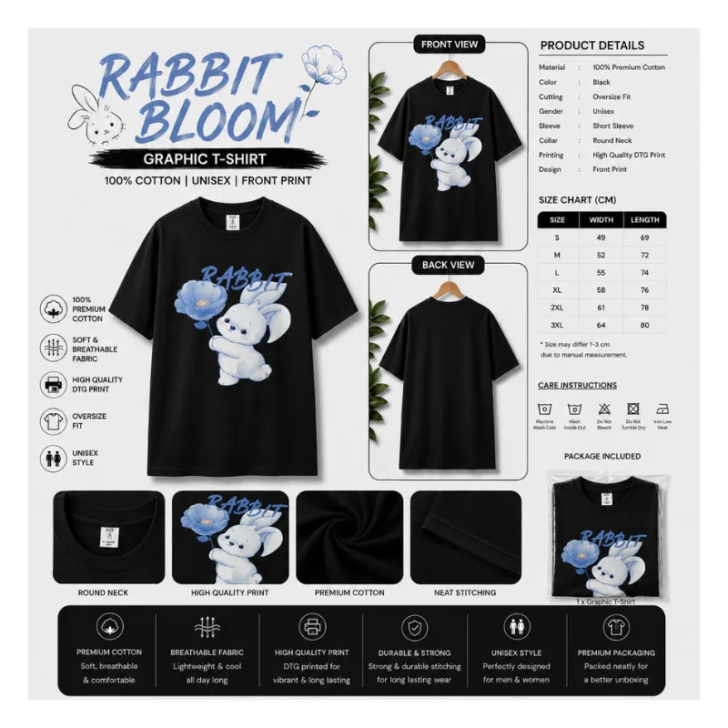 Rabbit Bloom Oversize Graphic T-Shirt