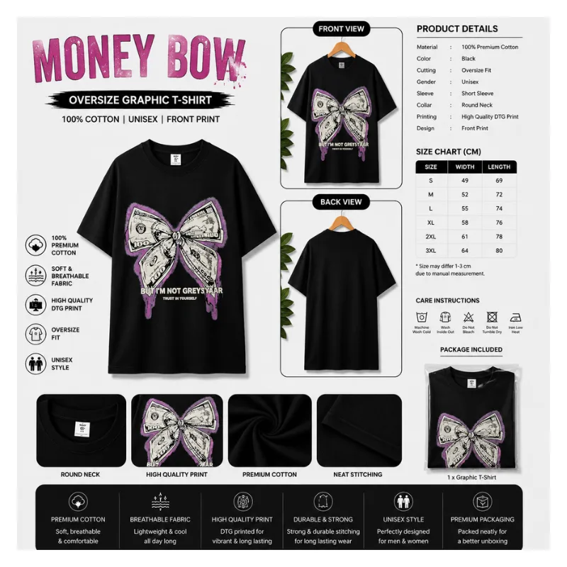 MONEY BOW Oversize Graphic T-Shirt