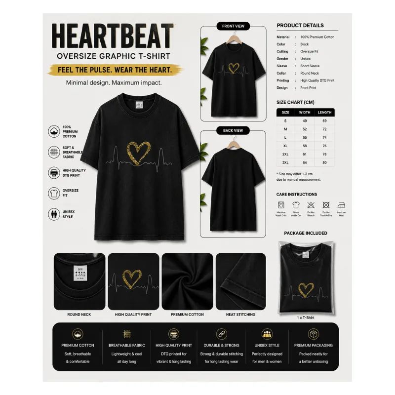 Heartbeat Love Line Oversize Graphic T-Shirt