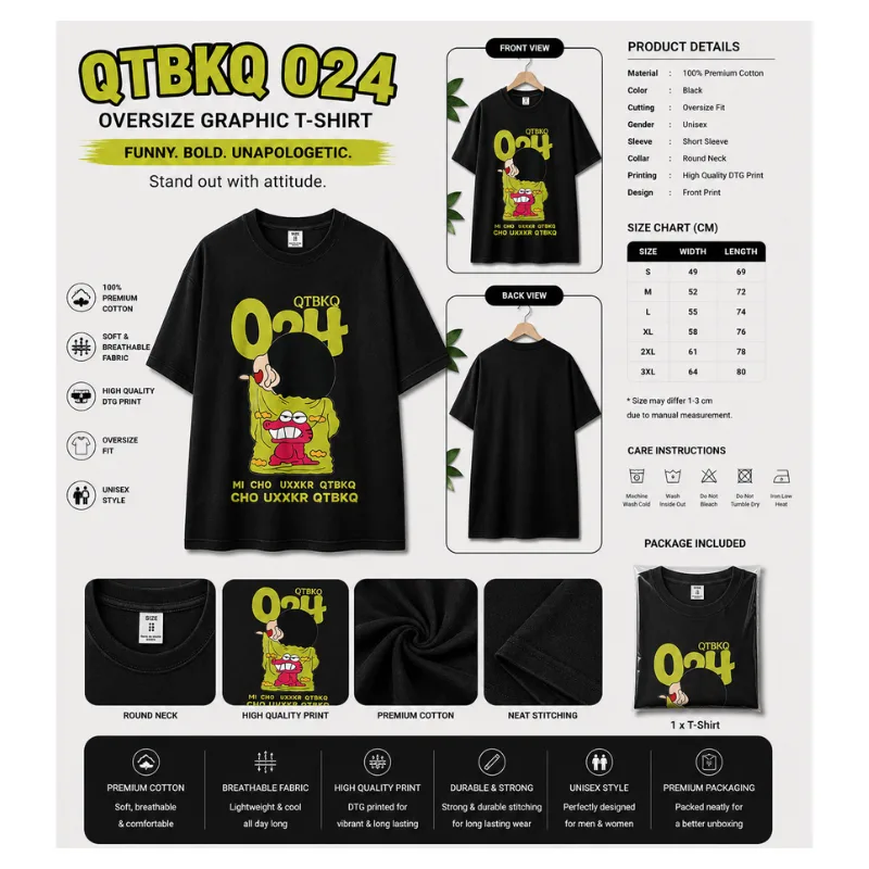 QTBKQ 024 Cartoon Oversize Graphic T-Shirt