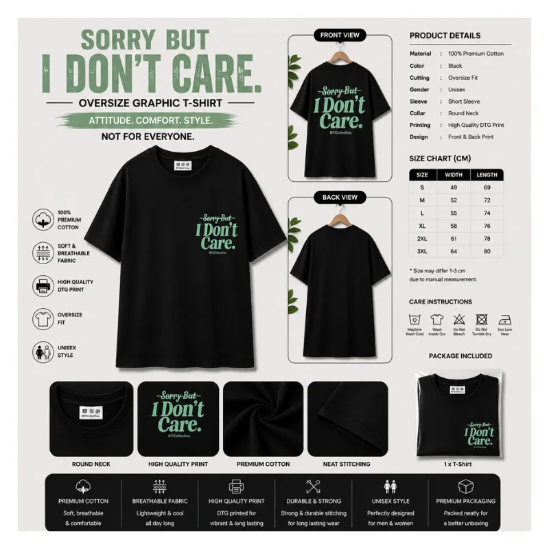 Sorry But I Don't Care Oversized Graphic T-Shirt
