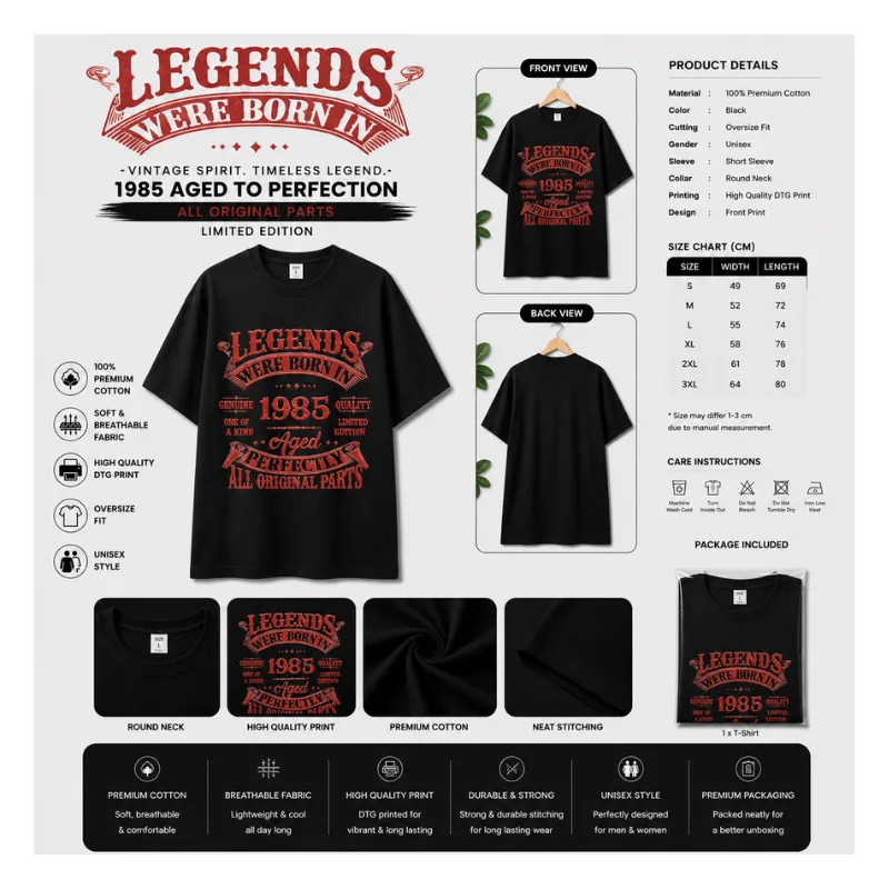 LEGENDS WERE BORN IN 1985 Oversize Graphic T-Shirt
