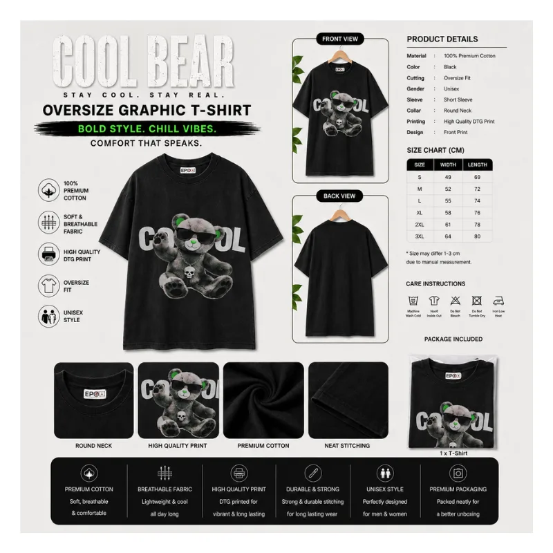 COOL BEAR Oversized Graphic T-Shirt