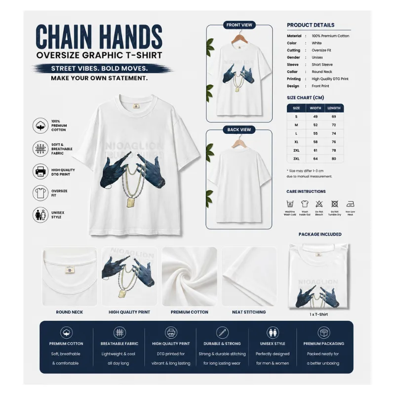 CHAIN HANDS Oversized Graphic T-Shirt