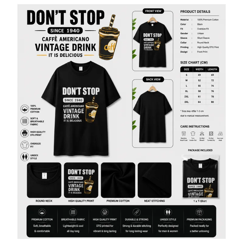 Don't Stop Vintage Coffee Graphic T-Shirt |