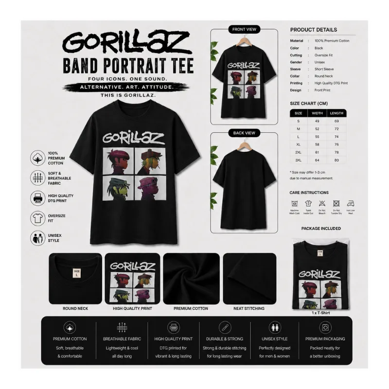 GORILLAZ Band Portrait Oversize T-Shirt