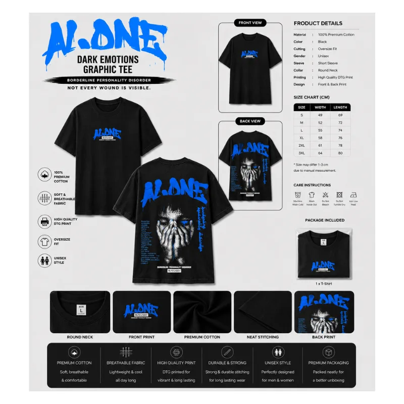 ALONE Dark Emotions Graphic Oversized T-Shirt