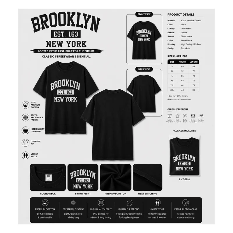Brooklyn New York Graphic Oversized T-Shirt