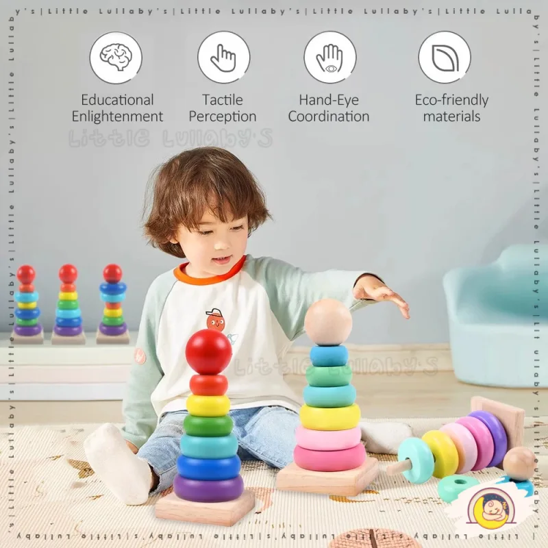 Wooden Toy Tower Baby Building Blocks Safe for Kids Early Learning Montessori Educational Toy thumbnail 3