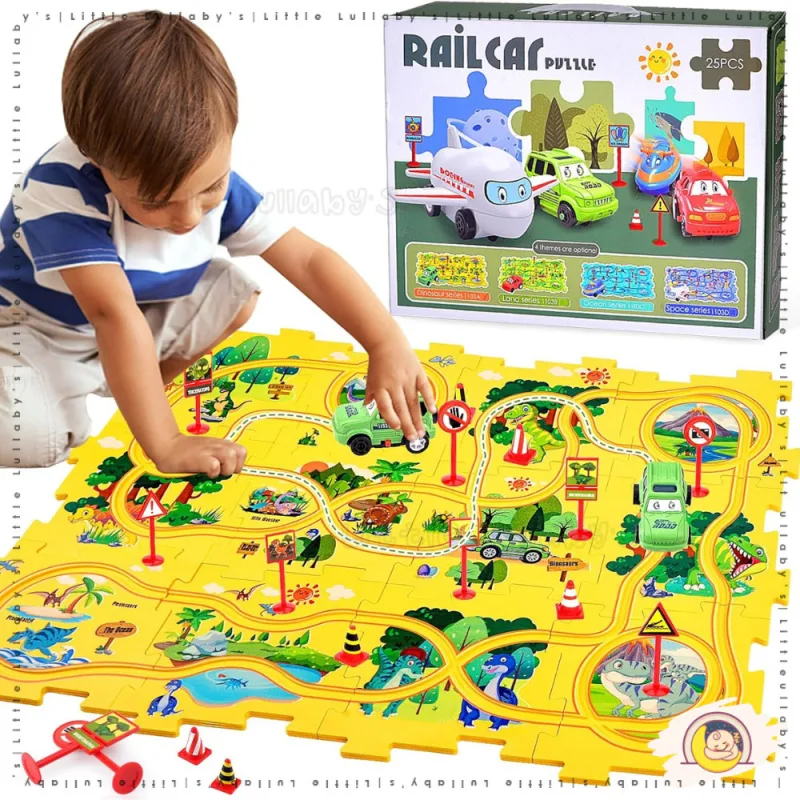 Puzzle Track Car Mainan Kereta Trek mainan budak lelaki DIY Educational toys Kid thumbnail 2