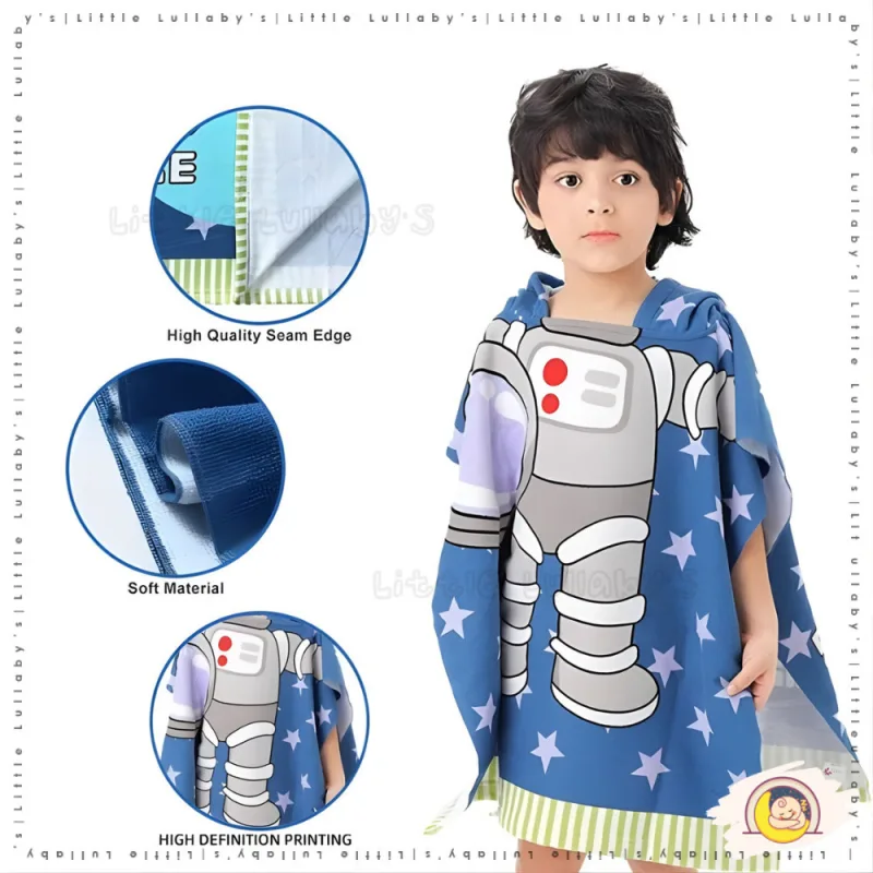 60x120cm Kids Hooded Towel Poncho Tuala Budak Astronaut Space Cotton Beach Pool Bath Boys Girls thumbnail 5