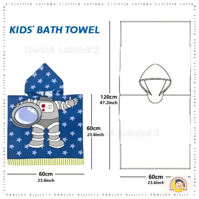 60x120cm Kids Hooded Towel Poncho Tuala Budak Astronaut Space Cotton Beach Pool Bath Boys Girls thumbnail 4