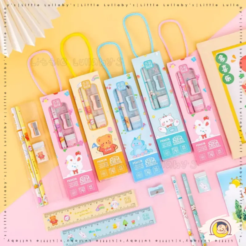 Stationery Gift Set Alat Tulis Pencil Eraser Sharpener Ruler Back To School