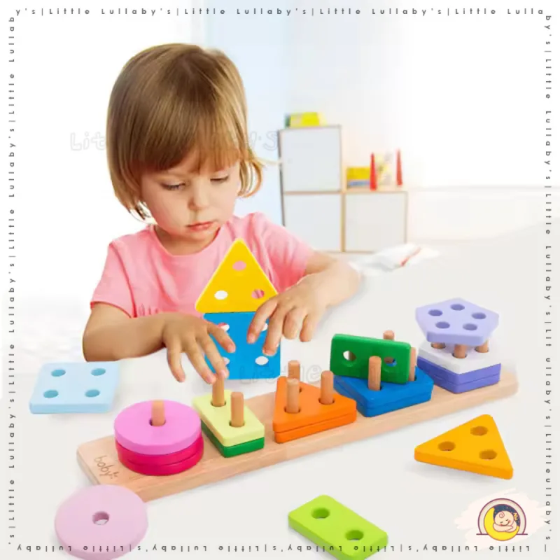 Wooden Toys Geometry Shape Building Blocks Kids Early Learning Montessori Educational Toys thumbnail 5