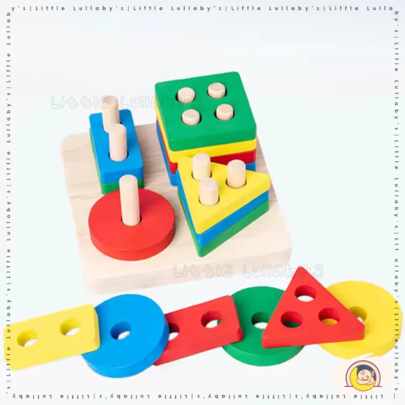 Wooden Toys Geometry Shape Building Blocks Kids Early Learning Montessori Educational Toys thumbnail 2