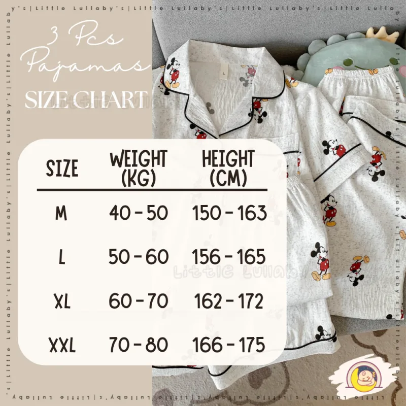 3PCS Cotton Pajamas Set Baju Tidur Women Girls Baju Tidur Kapas Seluar Pakaian Tidur thumbnail 4