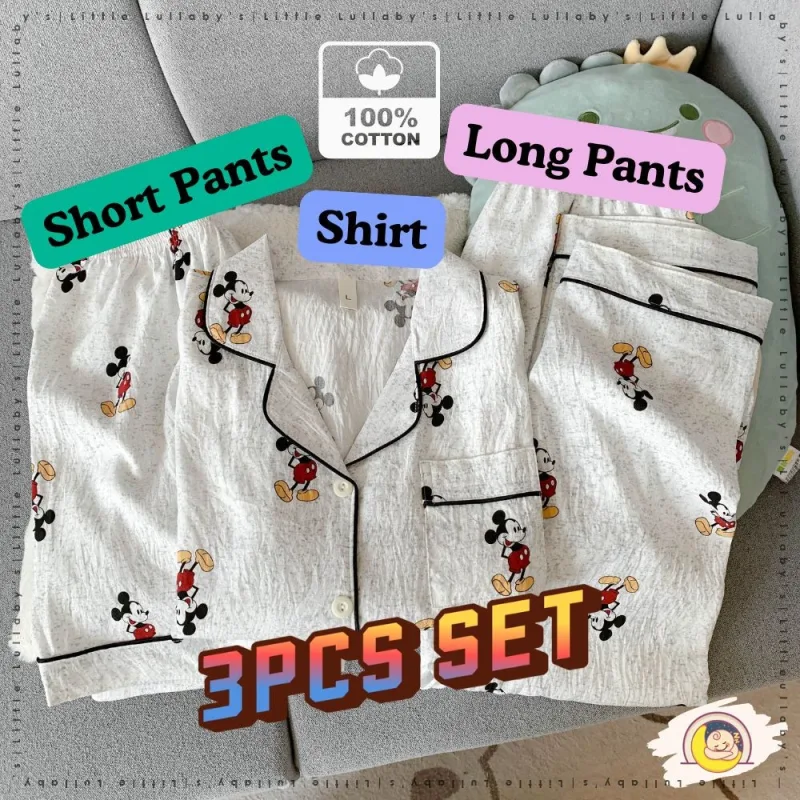 3PCS Cotton Pajamas Set Baju Tidur Women Girls Baju Tidur Kapas Seluar Pakaian Tidur thumbnail 2