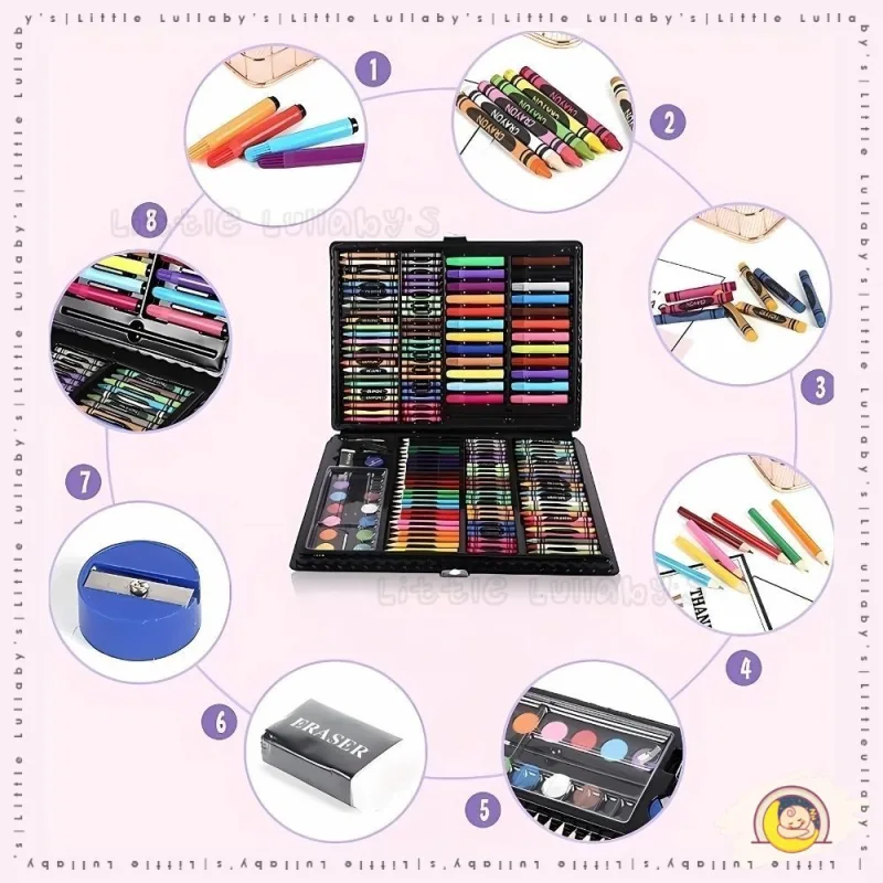 168PCS Kids Art Set Lukisan Draw Watercolor School Learning Stationary Color Drawing Painting Crayon Brush Pen thumbnail 4