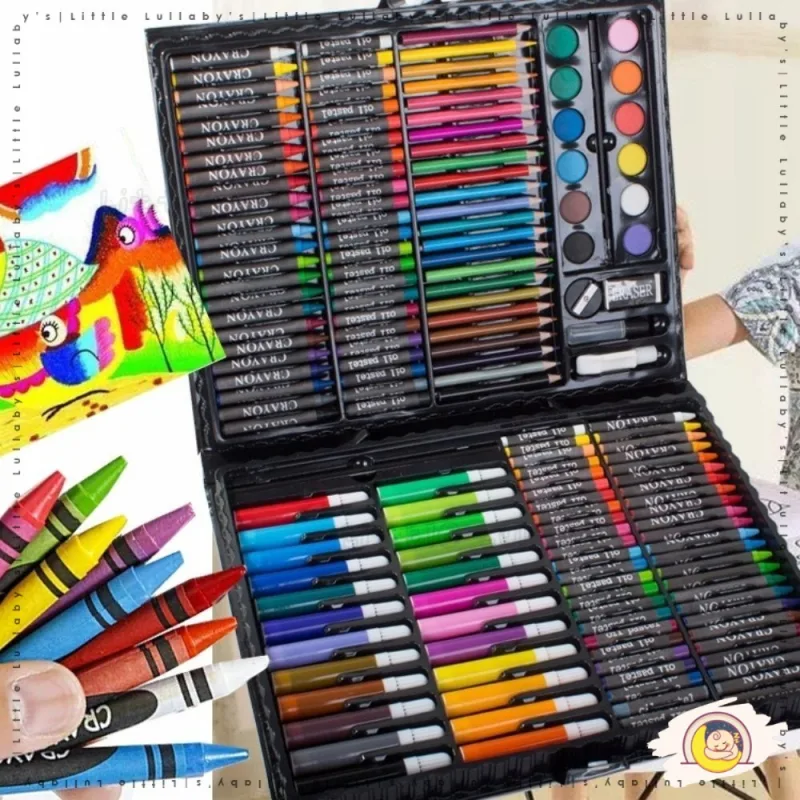 168PCS Kids Art Set Lukisan Draw Watercolor School Learning Stationary Color Drawing Painting Crayon Brush Pen