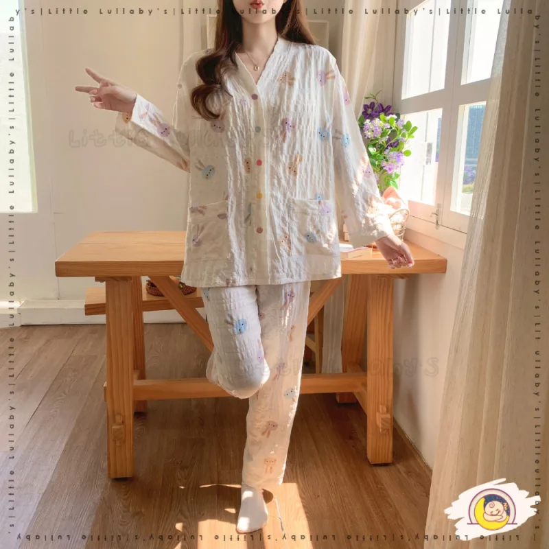 Cotton Maternity Pajamas Pakaian Berpantang Women Girls Soft Shirt Pants Mengandung Menyusu thumbnail 5
