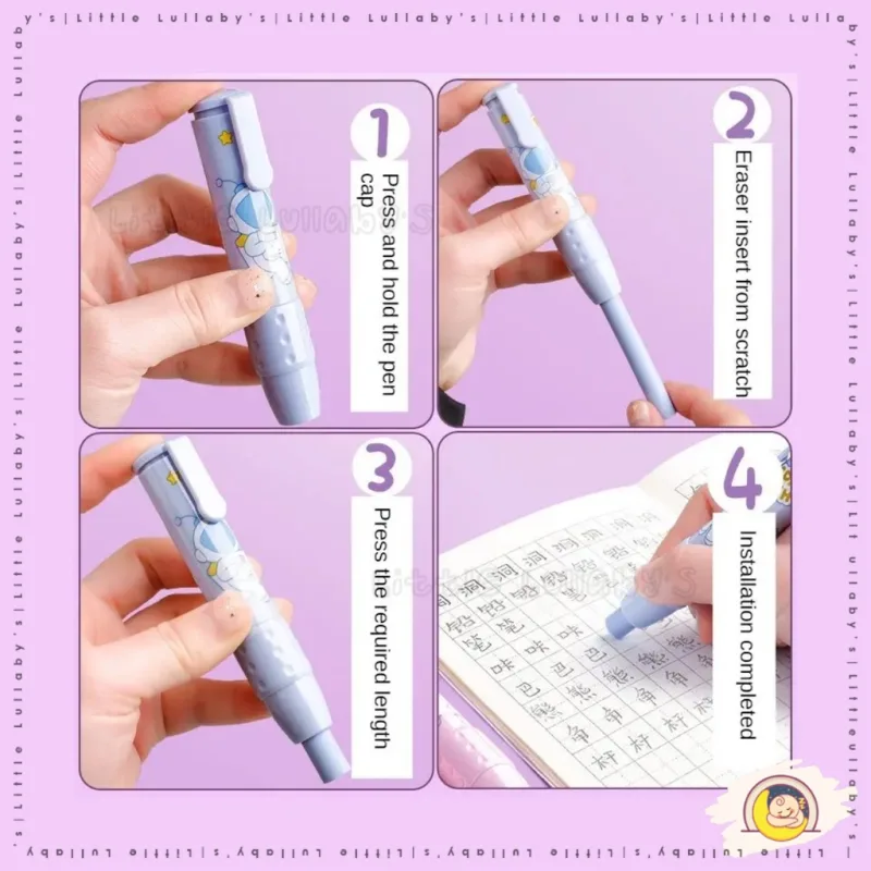 Pen Eraser Pen Pemadam Cute Cartoon Pencil Replaceable School student rubber Work Office Stationary Correction thumbnail 3