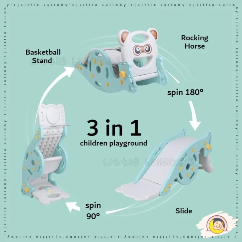 3 in 1 Kids Playground Slide Basketball Indoor Gelongsor Outdoor Children kuda goyang permainan kanak thumbnail 3