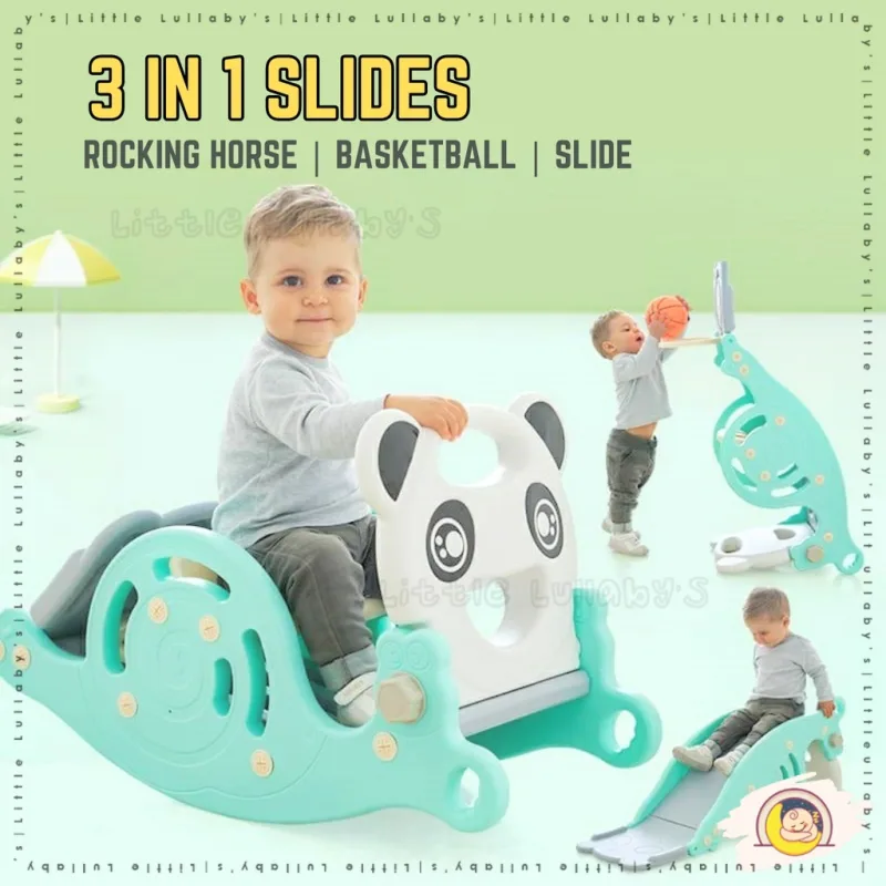 3 in 1 Kids Playground Slide Basketball Indoor Gelongsor Outdoor Children kuda goyang permainan kanak thumbnail 2