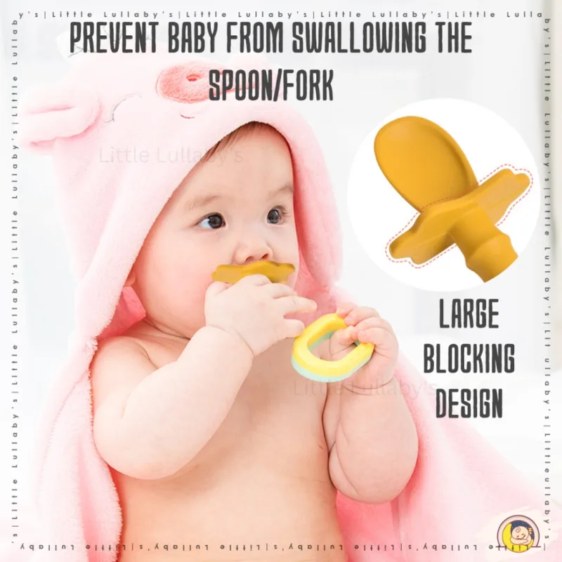 [2 Pcs] Bear Silicone Spoon Fork Set Baby Infant Training Self Feeding Set Garpu Sudu Silikon Beruang thumbnail 3